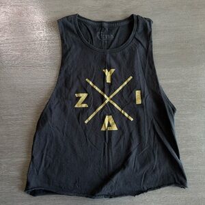 Zyia Active Black With Gold Graphic Muscle Tank Top M